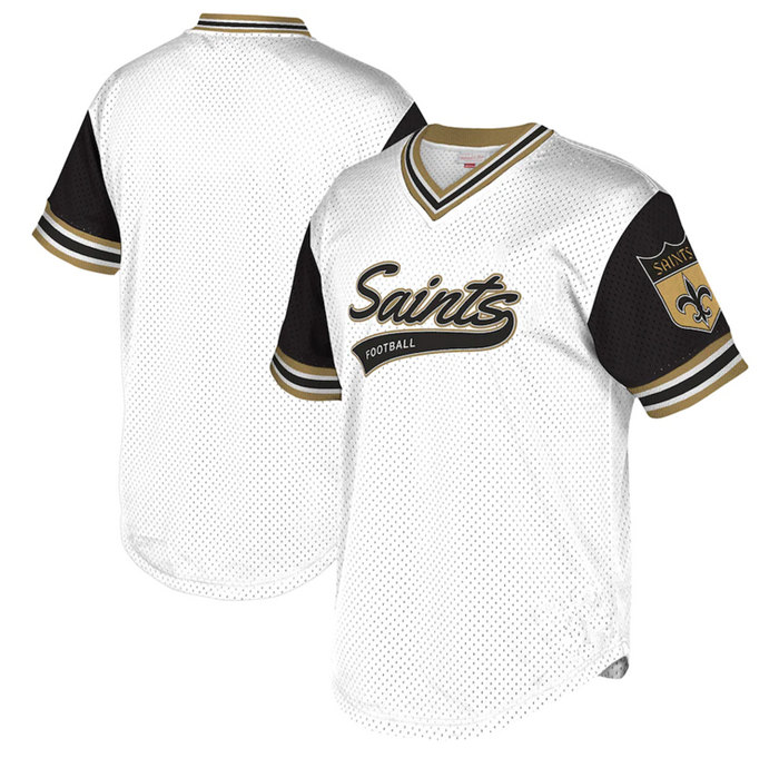 Men's New Orleans Saints White Black Mitchell & Ness T-Shirt